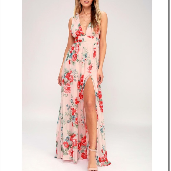 Lulu’s Garden Meandering Blush Floral Print Maxi Dress - Picture 3 of 5
